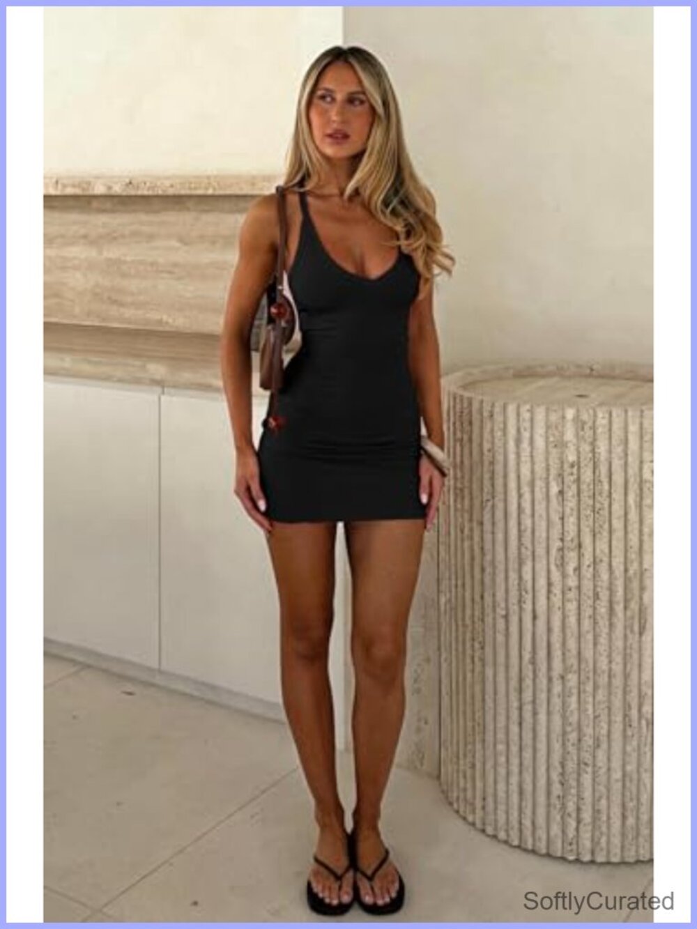 Spaghetti Strap V Neck Ribbed Racer Back Bodycon Mini Dress - Picture 3 of 4